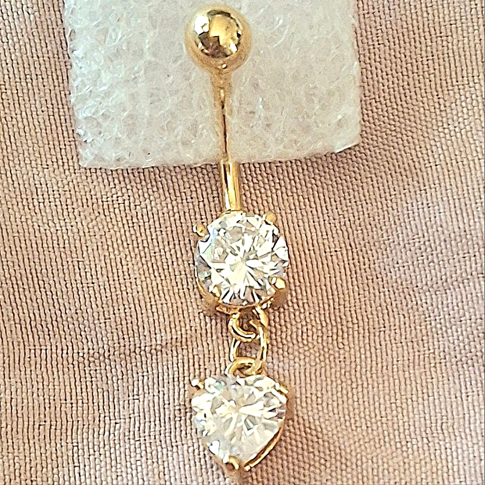 Lot Of 3 14k Gold Plated Cz Heart Dangle Belly Rings New La1